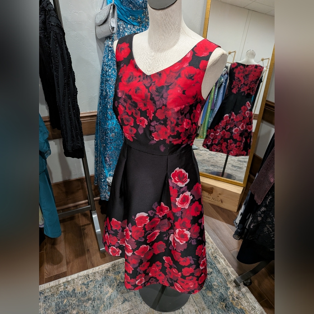 Talbots Red and Black Floral Midi Dress